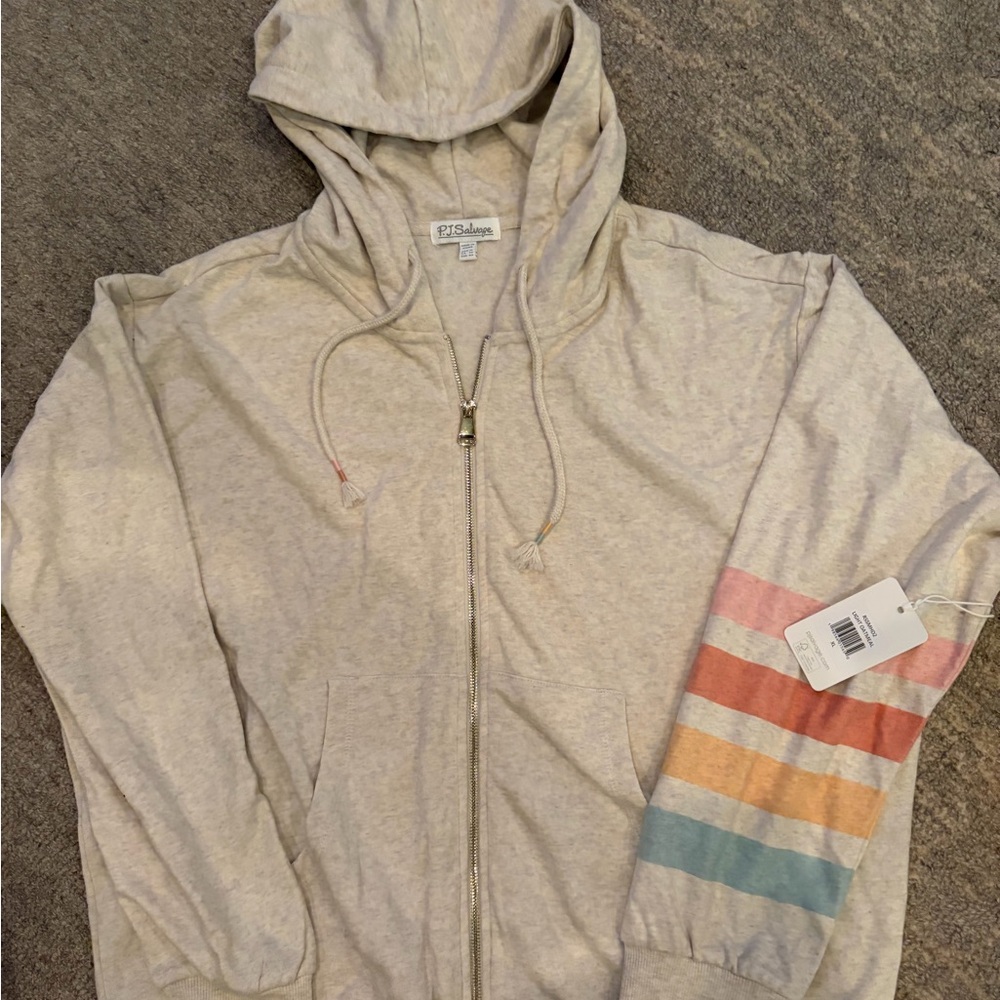 PJ Salvage Cream Hoodie with Multicolor Stripes